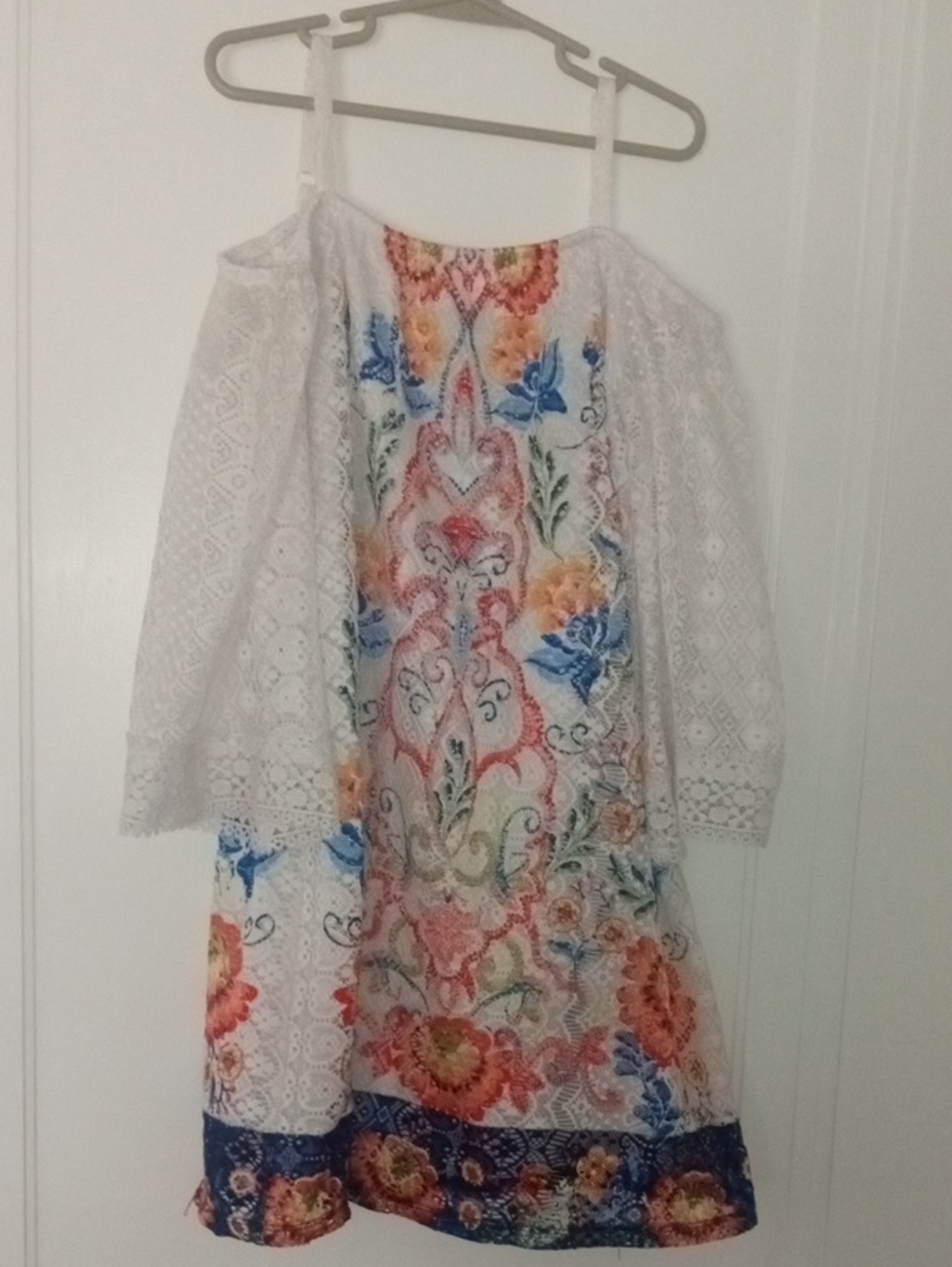 Girls White Floral Lace Cold-Shoulder Dress size 8